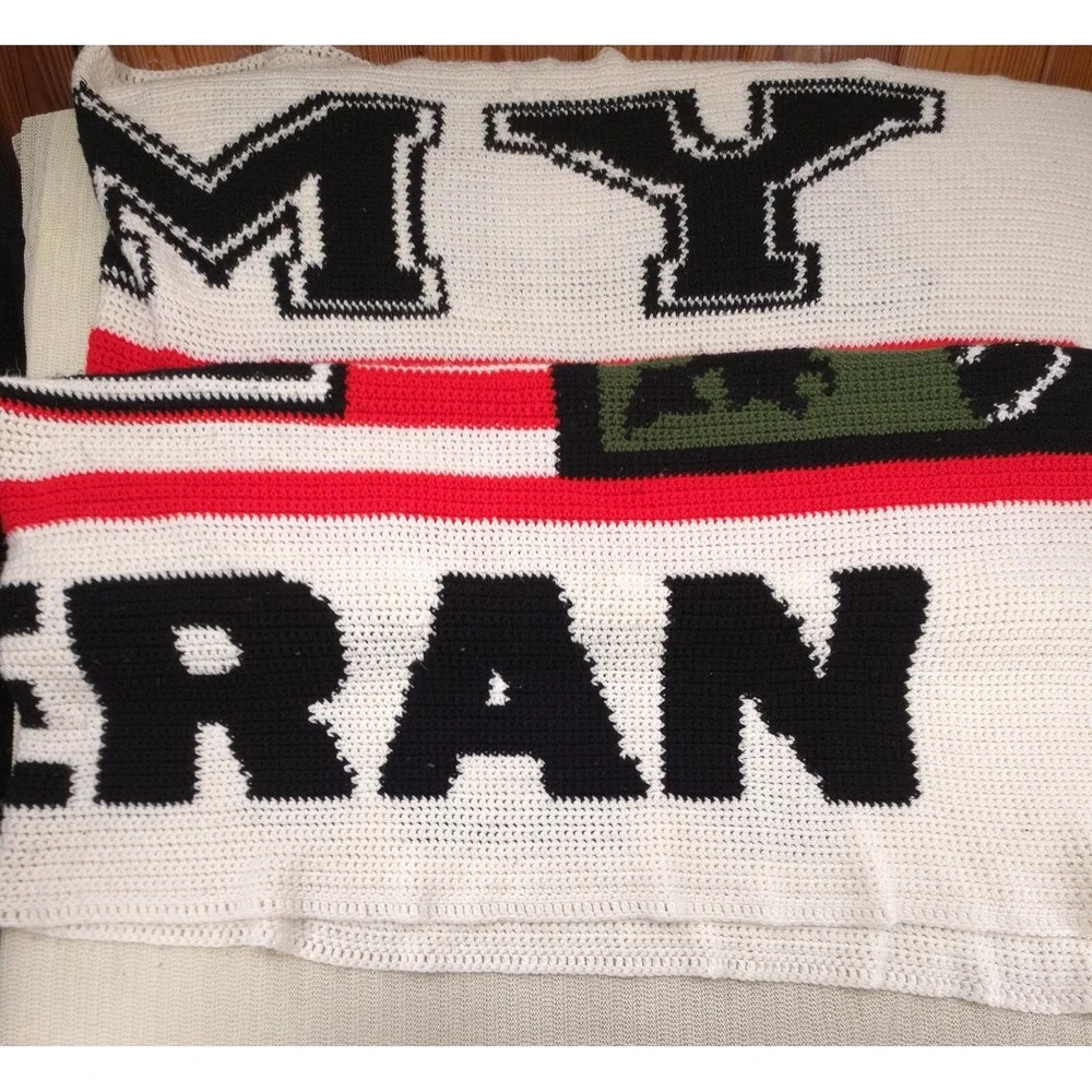 US Army‎ 82nd Airborne Veteran Blanket Quilt Crochet Flag Handmade 63